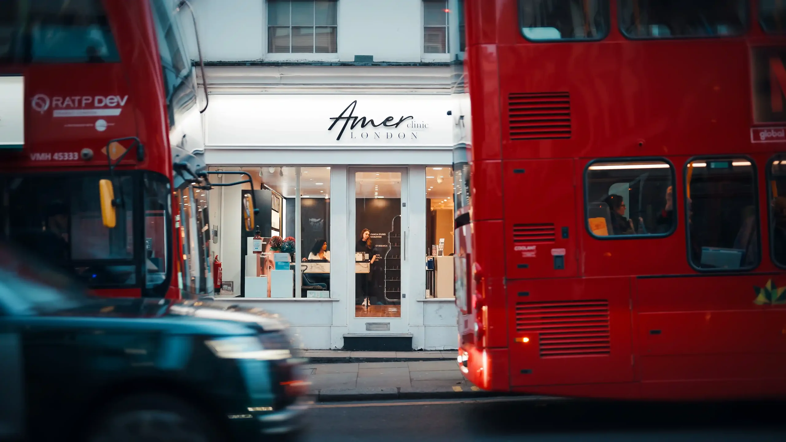 Elegant exterior entrance of Amer Clinic medical aesthetics facility in Kensington London