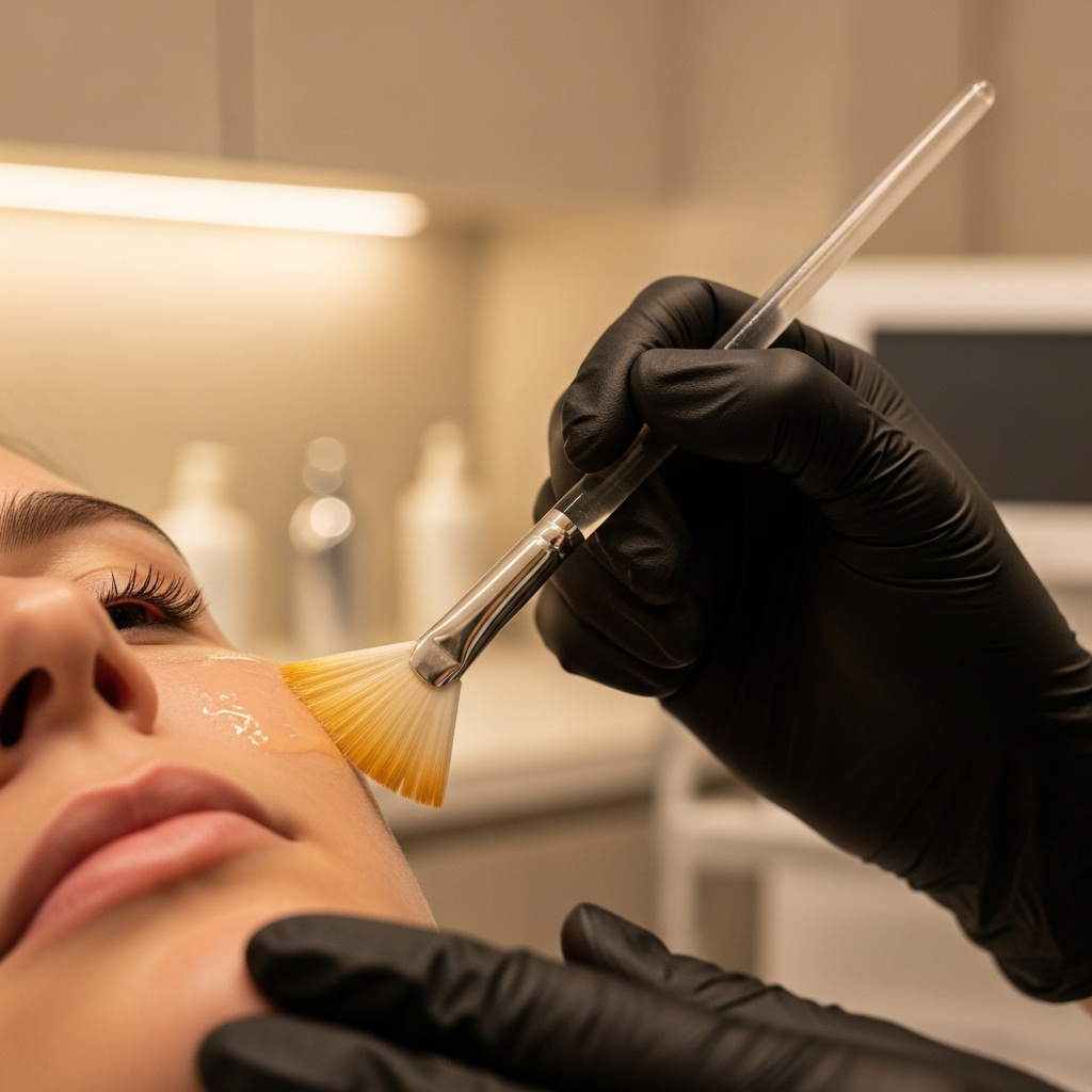 Expert clinician applying chemical peel solution at Amer Clinic London