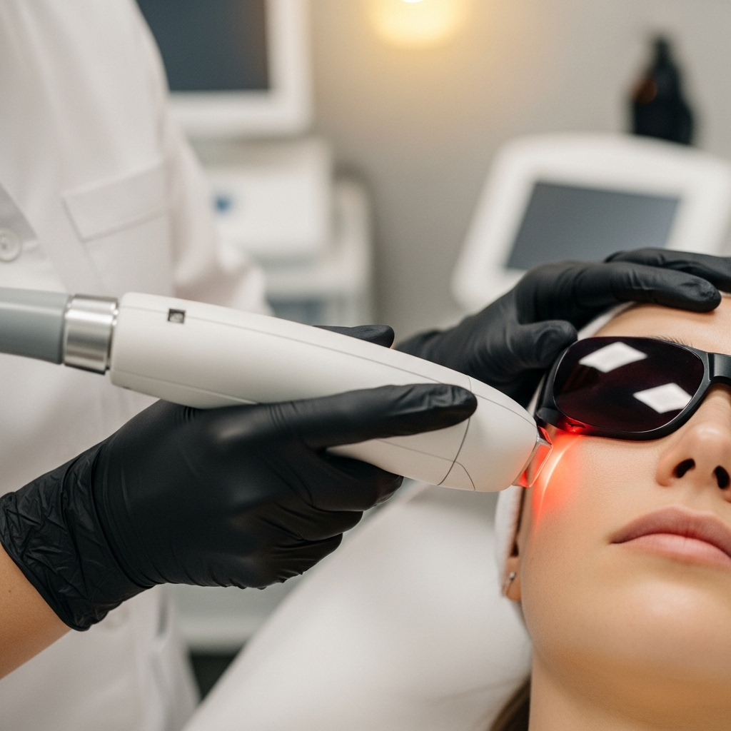 Moxi Laser fractional treatment on patient face at Amer Clinic London