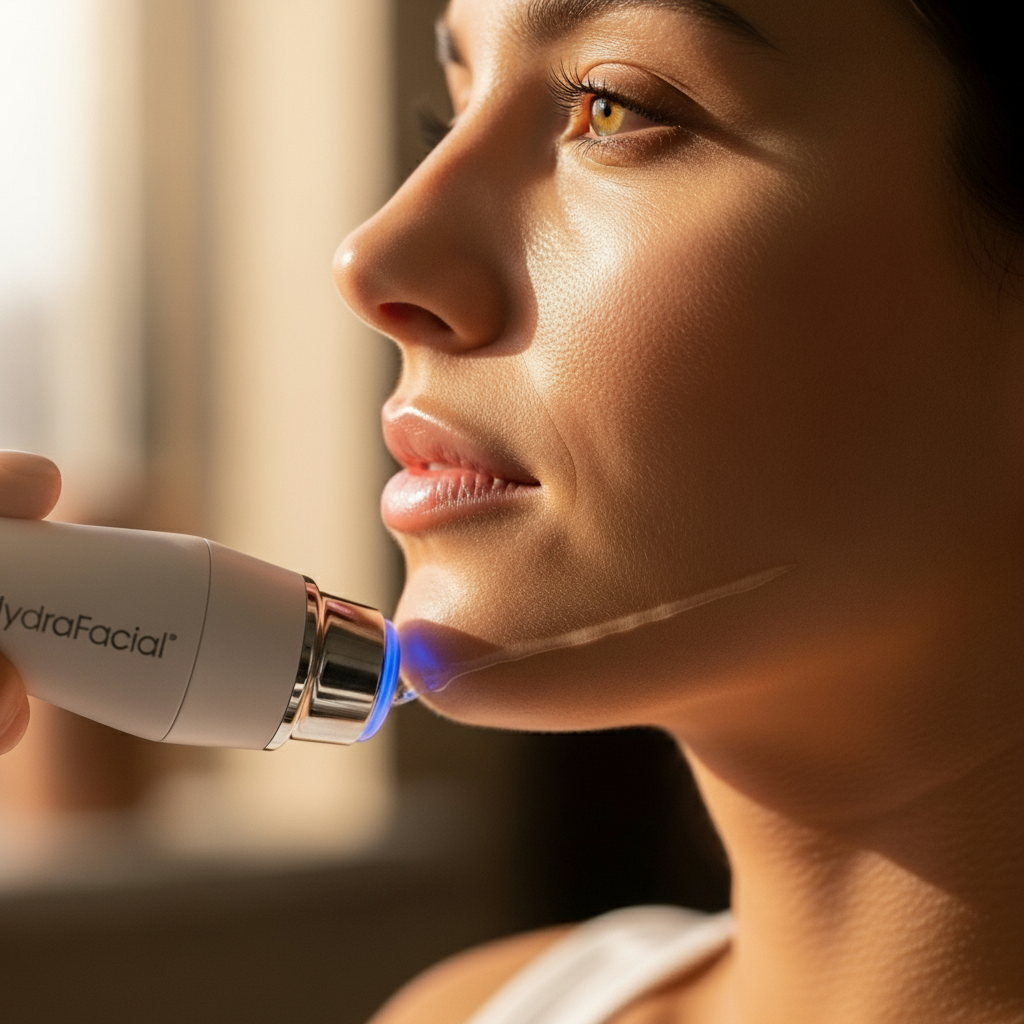 HydraFacial treatment cleansing skin during HydraSculpt protocol at Amer Clinic London