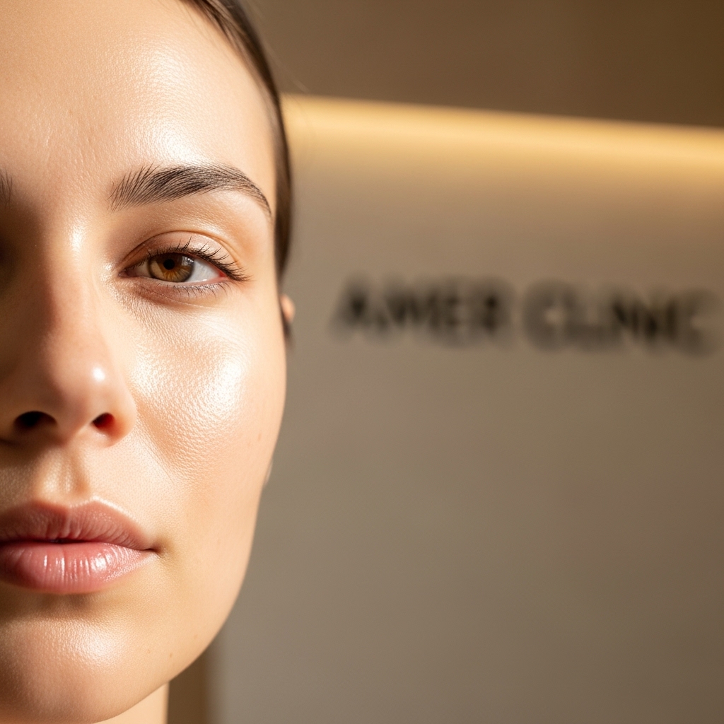 Woman with radiant clear skin after skin boosters treatment at Amer Clinic London