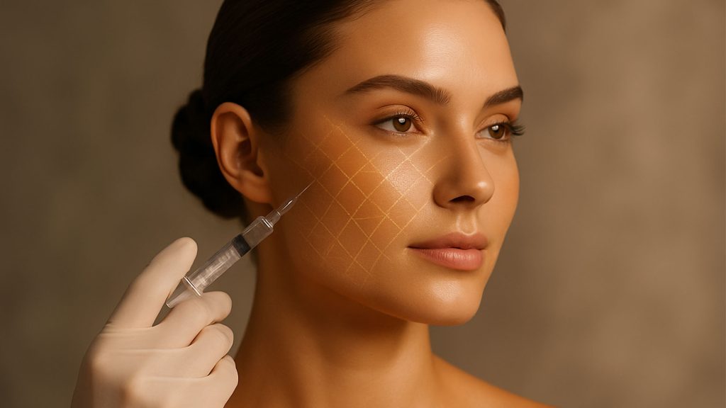 Biostimulator injections being administered to the face to stimulate collagen and improve skin firmness